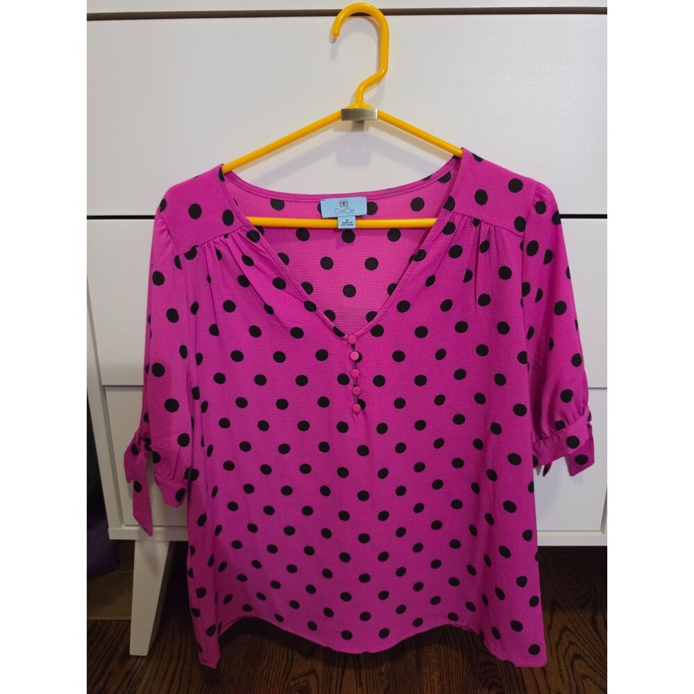 Cece Hot Pink and Black Polka Dot Blouse Size Medium